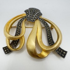 Vintage JUDITH JACK Brooch Sterling Silver Marcasite & Gold Plated Metal 3” Pin