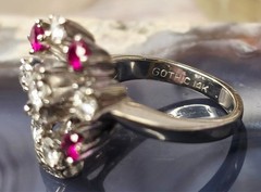 Vintage GOTHIC Kinsley & Sons Inc. 14K White Gold Diamond Ruby Ring 1940s Rare