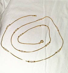 Vintage Signed Korea Gold Tone & Faux Pearls Station Dainty Necklace 29 in