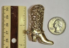 Vintage 1928 Brand Boot Brooch Pin Gold Tone Rhinestone Cowgirl Western