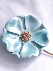 Vintage large enamelled turquoise flower brooch, 3.75 inches
