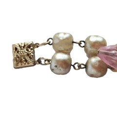 Lot Necklace Brooch Earring Pink Pearl Rhinestone Glass AB Beads Vintage Jewelry