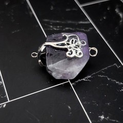 Vintage Pendant Raw Purple Stone with Silver Tone Accent – No Chain Included