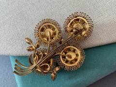 Austria Vintage Amber Pink Rhinestone Facet Brooch Wired 3D Layered Prong 3”