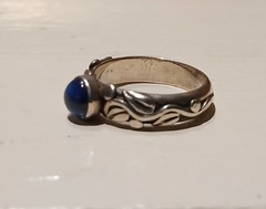 Vintage Alan Uchin Sterling Silver 925 cabochon Swiss Blue Topaz Ring Size 6