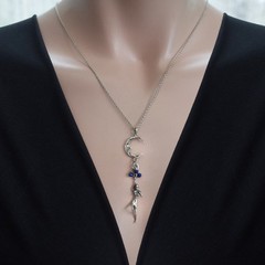 Sterling Silver Crescent Man In The Moon & Female Dancer Figure Necklace