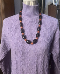 Vintage-Root Beer/Cherry Cola/Amber Orange-Carved Horn-Oval Bead-28 in Necklace