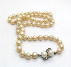 Vintage Heavy Pearl Bead Necklace with Rhinestone & Pearl Push Closure 23 Inch
