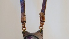 Artisan Created NECKLACE of Leather Wrapped Quartz Point and Purple Amethyst