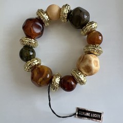Elegant Beaded Necklace, Bracelet and Earrings Gold Tone Cream Amber Colors
