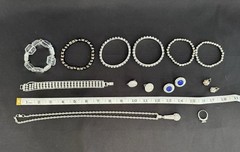 Vintage Silver Tone Rhinestone Bling Lot 15pc Y2K Microphone Necklace Ring 8.5