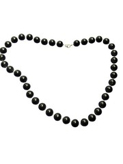 Vintage Black Plastic Beaded Necklace Silvertone Spring Ring Clasp 18 inches