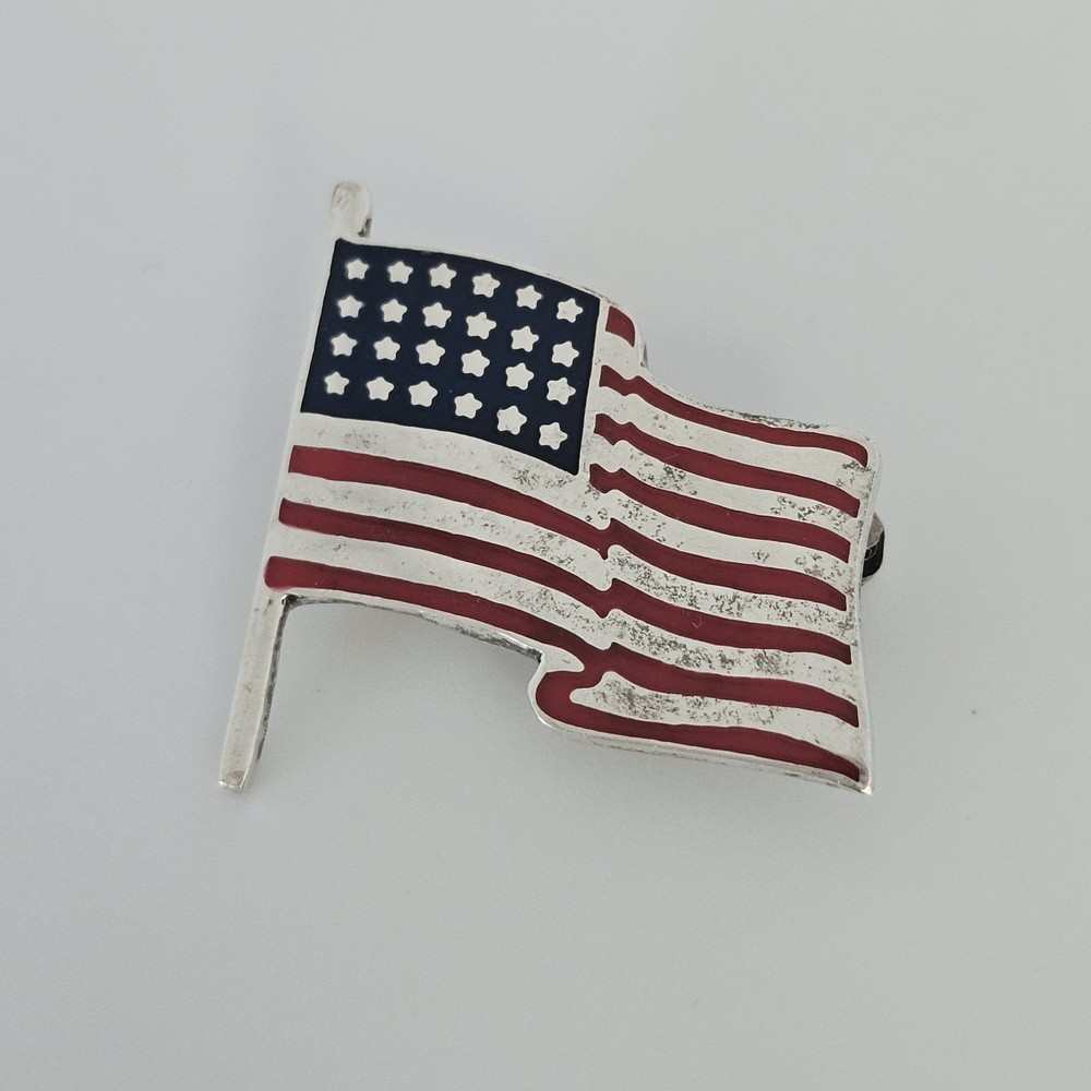 Vintage United States Sterling Silver American Flag Pin Patriotic 4th July