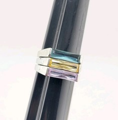Vtg Ring Set 3pc Sz 9.5 Multi-color Matching Cubic Zirconia Stackable Jewelry