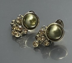 Monet Women’s Clip On Earrings Gold Tone Metal Faux Pearl Rhinestone 0.6”