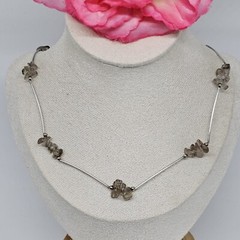 925 Sterling Silver Smoky Quartz Beaded Choker Necklace 17.5″ Chain Gemstone