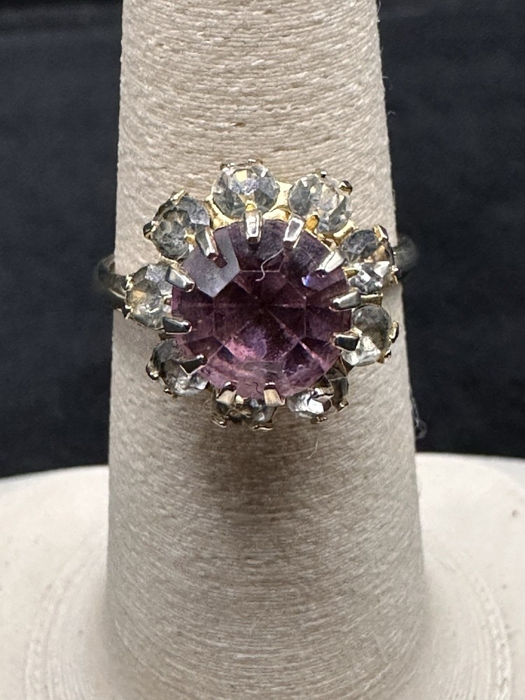 Vintage Pink Rhinestone Cluster Ring Adjustable 10kt GF Shanks 2.4g