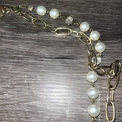 Vintage 36in Gold Tone Pre-Layered Double Strand Necklace Faux Pearls & Resin