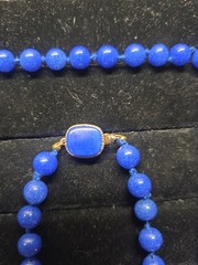 Vintage Marvella Signed Blue Round Ball Glass Bead Necklace W/ Gold Plated Clasp