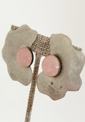 Vintage Silver Tone Earrings Oversized Sculptural Rose Quartz clip on Bold