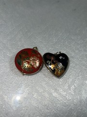 Lot of 2 Vintage Cloisonne Enamel Pendants Heart & Floral Charm Chinese