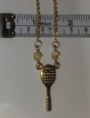 Gorgeous VTG Tennis Racket & Ball Charm Necklace Chain+ Pendant Taiwan Gold 👀