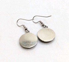 Vintage Abalone Round Circle Dangle Drop Pierced Earrings Silver Tone
