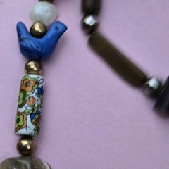 Vintage Boho Beaded Necklace Painted Glass Carved Wood Shell Metal Beads