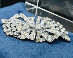 Duette Rhinestone Dress Clip Brooch Art Deco Vintage Convertible Pin 1.25” X 1”
