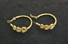 Silvertone Triple Heart Hoop Rhinestone Earrings Pierced Signed N A