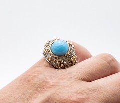 Jomaz Vintage Two Toned Turquoise Pave Rhinestone Cocktail Ring Size 6.5