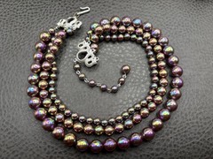 Vintage Rainbow Oil Slick Bead 3 Multi Strand Statement Layered Necklace