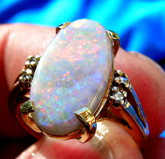 Original EARTH MINED OPAL DIAMOND Deco Engagement Ring SOLID 14K GOLD Solitaire