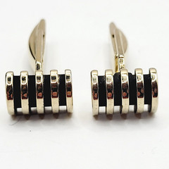 Pioneer Modernist Gold Tone & Black Industrial Style Barrel Shape Vtg Cufflinks
