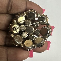 KARU ARKE Inc. Brown Rhinestone Brooch Dome Design Signed Vintage Jewelry