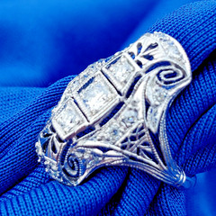 Originbal EARTH MINED DIAMOND ART Deco Engagement Ring Antique PLATINUM Filigree