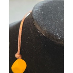 VTG C Est. 1946 Wood Yellow Chunky Geometric Beaded Faux Leather Necklace 24″