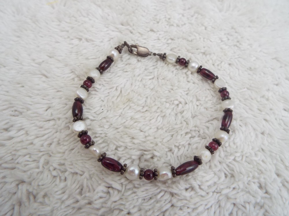 Almandine Garnet & Genuine Pearl Bracelet