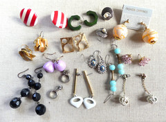 Vintage pierced earrings lot 14 pairs 50s-60s groovy funky mod plastic Monet hip