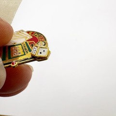 Signed 2008FL Slot Machine Roulette Dice Cards Vtg Costume Gold Tone 3D Earrings