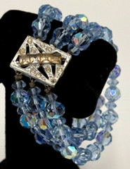 Vintage Sky Blue Faceted Crystal Beaded Multi Strand Bracelet