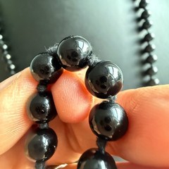 Vintage Long Necklace Jet Black Round Glass Beaded Flapper NO Clasp 32 inches