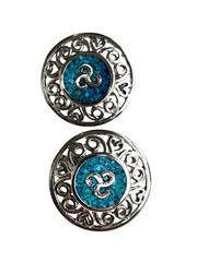 Trifari TM Silver Tone and Turquoise Chip Mosiac Clip Earrings