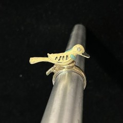 Vintage Bird Ring Enamel Figural Yellow Blue Novelty Size 6.75 Cottagecore
