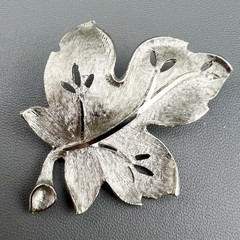 Vintage BSK Brooch Lot Leaf Feather Seaweed Faux Pearl Brushed Gold Tone Signed