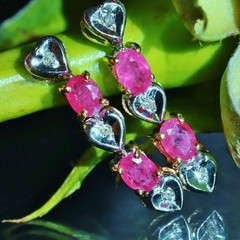 14k multi tone gold 1.03ct natural dia dangle earrings ruby heart treated 2.27gr