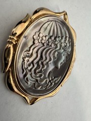 Vintage Cameo Brooch Pendant Combo Mother of Pearl Iridescent
