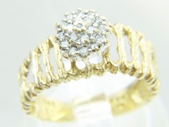 Beautiful Brutalist 14 K Gold Twig 19 Diamond Double Halo Sz 6.5 Cocktail Ring