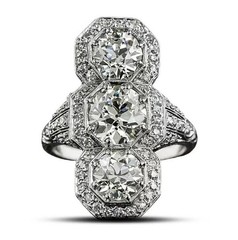 Art Deco Round Lab Created Diamond ThreeStone Wedding 14K White Gold Finish Ring