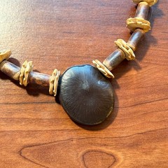 Vintage Multi-Natural Materials Bead Necklace Bohemian Wood 26″ Tribal Design